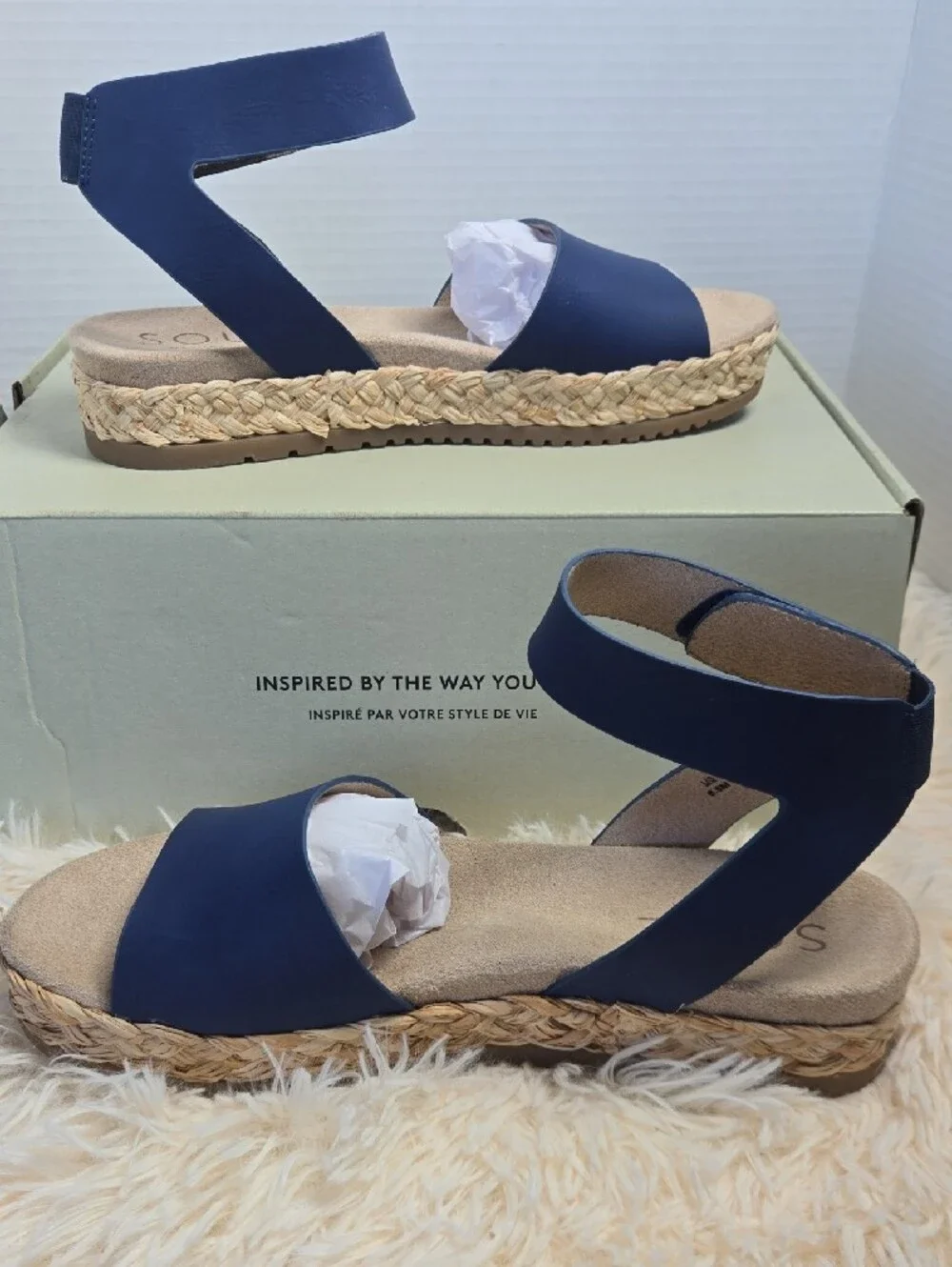 NWT SOUL Naturalizer Navy Braided Espadrille Ankle-Strap Sandals